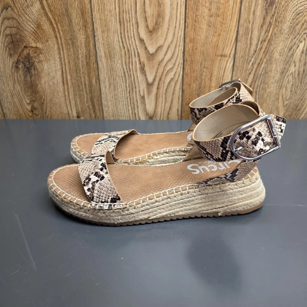 Circus By Sam Edelman Kennedy Sandals Women 8.5 Brown Snake Espadrille Wedge
